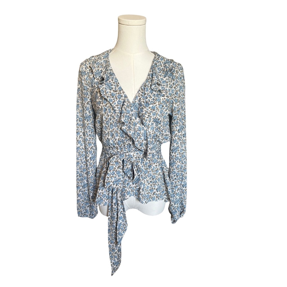 Max Studio Long Sleeve Ruffle Front Wrap Top NWT SIZE XS